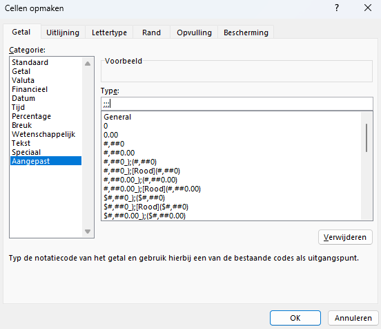 Excel cellen opmaak